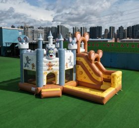 T2-8853 Château Gonflable Thème Tom et Jerry avec Toboggan et Piscine