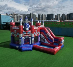 T2-8855 Château Gonflable Thème Transformers avec Toboggan et Piscine