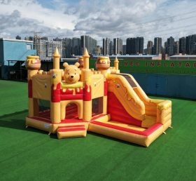T2-8857 Château Gonflable Thème Winnie l’Ourson avec Toboggan et Piscine