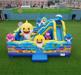 T2-8860 Château Gonflable Thème Baby Shark avec Toboggan