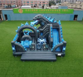 T2-8880 Château Gonflable Thème Godzilla Avec Toboggan