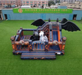 T2-8882 Château Gonflable Thème Dragons avec Toboggan