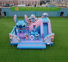 T2-8884 Château gonflable thème Lilo & Stitch avec toboggan
