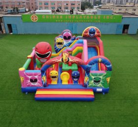 T2-8902 Château Gonflable Thème Power Rangers Avec Toboggan
