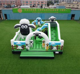 T2-8907 Château Gonflable Thème Shaun le Mouton avec Toboggan