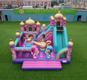 T2-8908 Château Gonflable Thème Shimmer & Shine Avec Toboggan