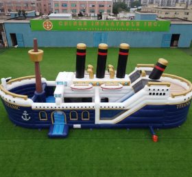 T2-8930 Château Gonflable Thème Titanic avec Toboggan