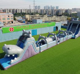 T7-4562 Parcours d'obstacles gonflable sur le thème de l'hippopotame