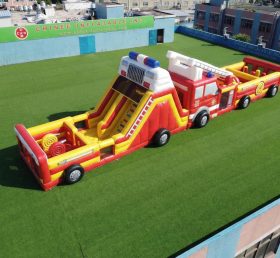 T7-4726 Parcours d'obstacles gonflables sur le thème des camions de pompiers