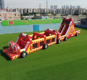 T7-4907 Parcours d’obstacles gonflable sur le thème des camions de pompiers