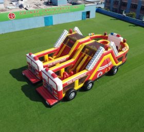 T7-5072 Parcours d'obstacles gonflables sur le thème des camions de pompiers