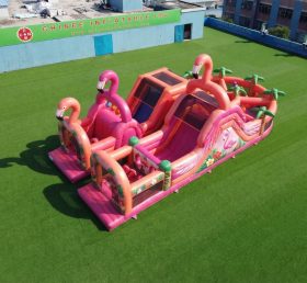 T7-5073 Parcours d'obstacles gonflable sur le thème du flamant rose