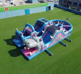 T7-5087 Parcours d'obstacles gonflable à thème hippopotame
