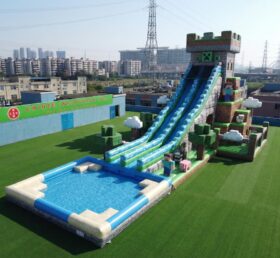 GS2-157 Toboggan Aquatique Géant Gonflable Thème Minecraft