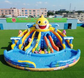 T8-6102 Toboggan Aquatique Gonflable Thème Baby Shark