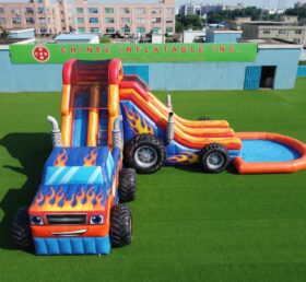 T8-6109 Toboggan Aquatique Gonflable à Thème Monstre Blaze