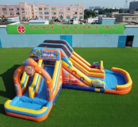T8-6110 Toboggan aquatique gonflable à thème Blippi Wonders