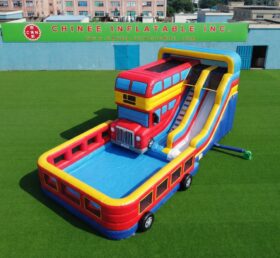 T8-6116 Toboggan Aquatique Gonflable Thème Bus
