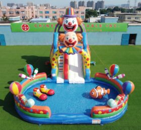 T8-6122 Toboggan Aquatique Gonflable à Thème Clown