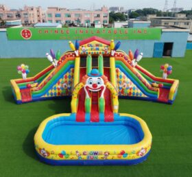 T8-6123 Toboggan Aquatique Gonflable à Thème Clown