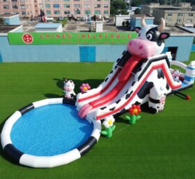 T8-6125 Toboggan Aquatique Gonflable à Thème Vache