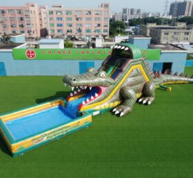 T8-6127 Toboggan Aquatique Gonflable à Thème Crocodile