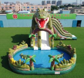 T8-6128 Toboggan Aquatique Gonflable Thème Crocodile