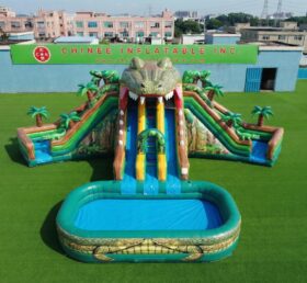 T8-6129 Toboggan Aquatique Gonflable à Thème Crocodile