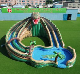 T8-6130 Toboggan Aquatique Gonflable à Thème Crocodile