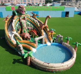T8-6131 Toboggan Aquatique Gonflable à Thème Dinosaure