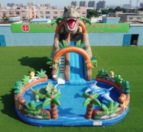 T8-6132 Toboggan Aquatique Gonflable à Thème Dinosaure