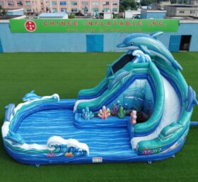 T8-6133 Toboggan Aquatique Gonflable Thème Dauphin
