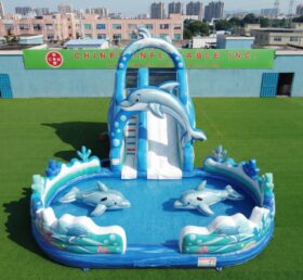 T8-6134 Toboggan Aquatique Gonflable à Thème Dauphin