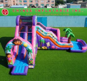 T8-6137 Toboggan Aquatique Gonflable Thème Dora