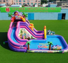 T8-6138 Toboggan aquatique gonflable à thème Dora