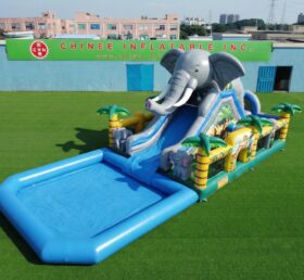 T8-6143 Toboggan Aquatique Gonflable à Thème Éléphant