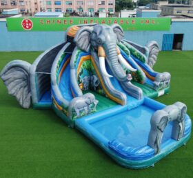 T8-6144 Toboggan Aquatique Gonflable à Thème Éléphant