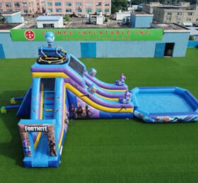 T8-6149 Toboggan Aquatique Gonflable à Thème Fortnite