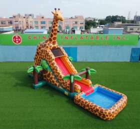 T8-6150 Toboggan Aquatique Gonflable à Thème Girafe