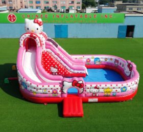 T8-6152 Toboggan Aquatique Gonflable à Thème Hello Kitty