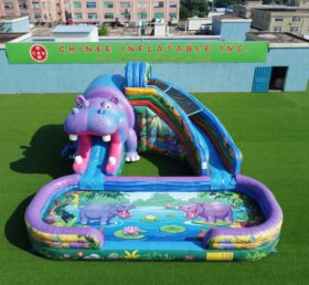 T8-6155 Toboggan Aquatique Gonflable à Thème Hippopotame