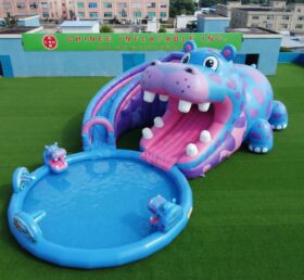 T8-6156 Toboggan Aquatique Gonflable à Thème Hippopotame