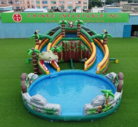 T8-6157 Toboggan Aquatique Gonflable Thème Jungle