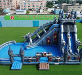 T8-6159 Toboggan Aquatique Gonflable à Thème Chevalier