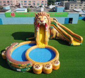 T8-6162 Toboggan Aquatique Gonflable à Thème Lion