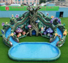 T8-6168 Toboggan Aquatique Gonflable Thème Forêt Magique