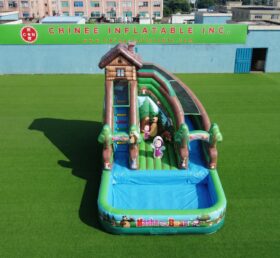 T8-6170 Toboggan Aquatique Gonflable Thème Masha et Michka