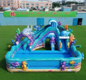 T8-6178 Toboggan Aquatique Gonflable à Thème Océan