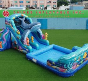 T8-6179 Toboggan Aquatique Gonflable à Thème Océan