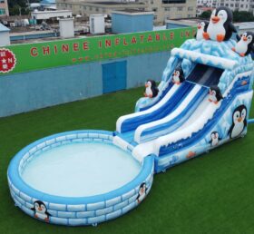 T8-6186 Toboggan Aquatique Gonflable à Thème Pingouin